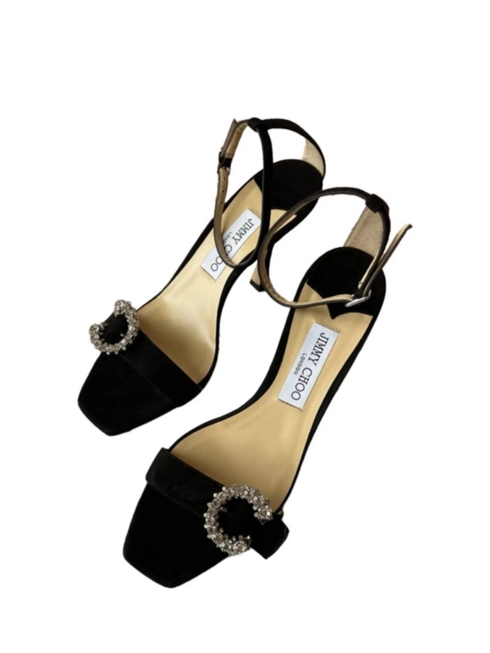 Jimmy Choo Black Suede Crystal-Embellished Ankle-Strap Sandals